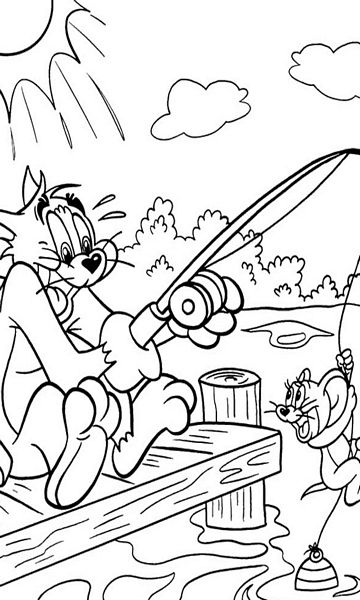 kolorowanka Tom i Jerry łowią ryby malowanka do wydruku z bajki dla dzieci, do pokolorowania kredkami, obrazek nr 15